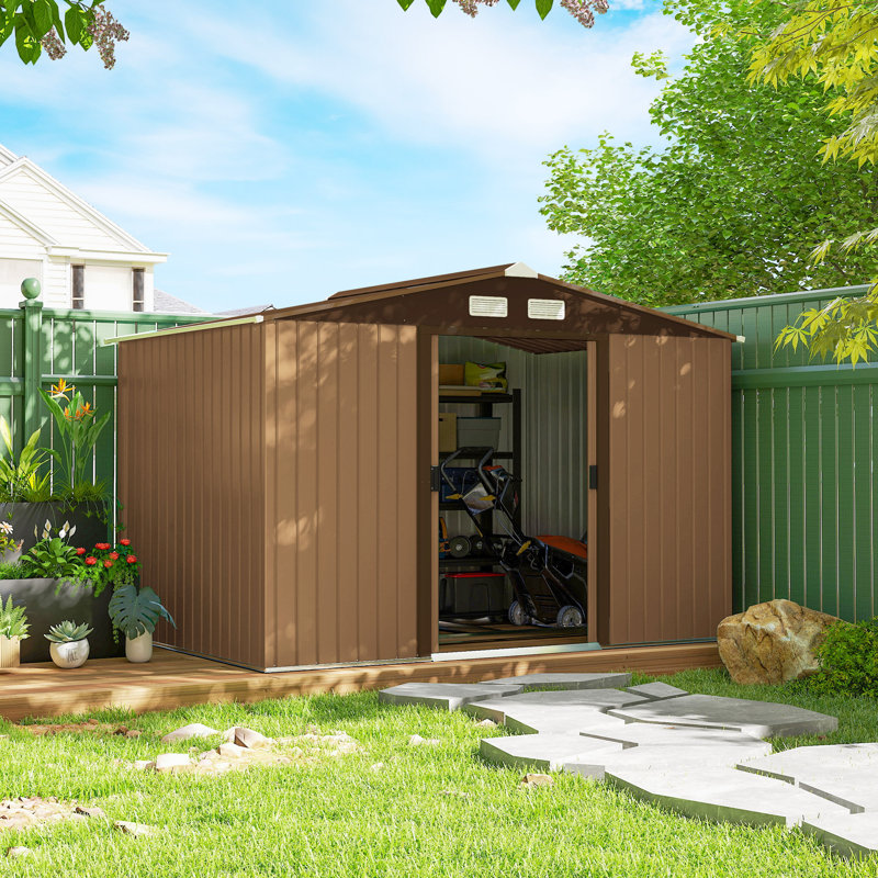 Outsunny 9 x 6 ft Metal Garden Shed Waterproof Galvanised, Khaki