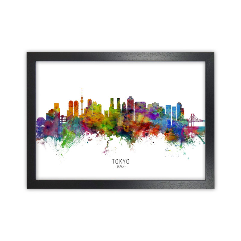Tokyo Japan Skyline by Michael Tompsett - Print, 46cm H x 63cm W x 3cm D, Black Framed