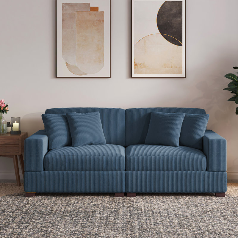 2 - Piece Upholstered Corduroy Modular Sectional Sofa with Pillow Back and Solid Wood Legs, Marine