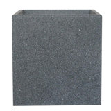 Grey Concrete Effect Square Planter, Frostproof Outdoor Plant Pot, Concrete Textured Flower Box, Garden Planter Box with Drainage Holes