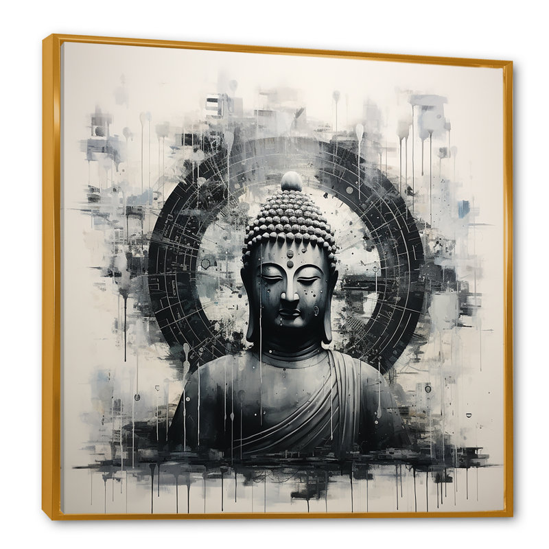 Statue du Saint Bouddhisme II sur toile, H 16 po x l 16 po, Cadre flottant doré