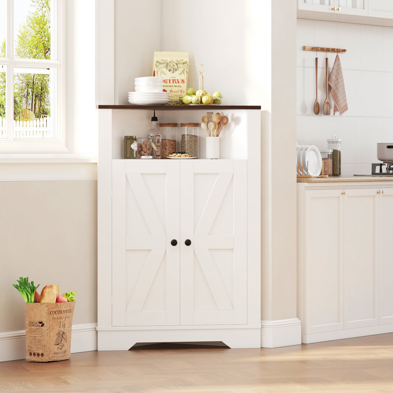 Armoire de rangement d'angle, armoire de coin Farmhouse avec porte et tablette réglable, organisateur d'armoire étroit pour salle de bain, garde-manger, salon, cuisine