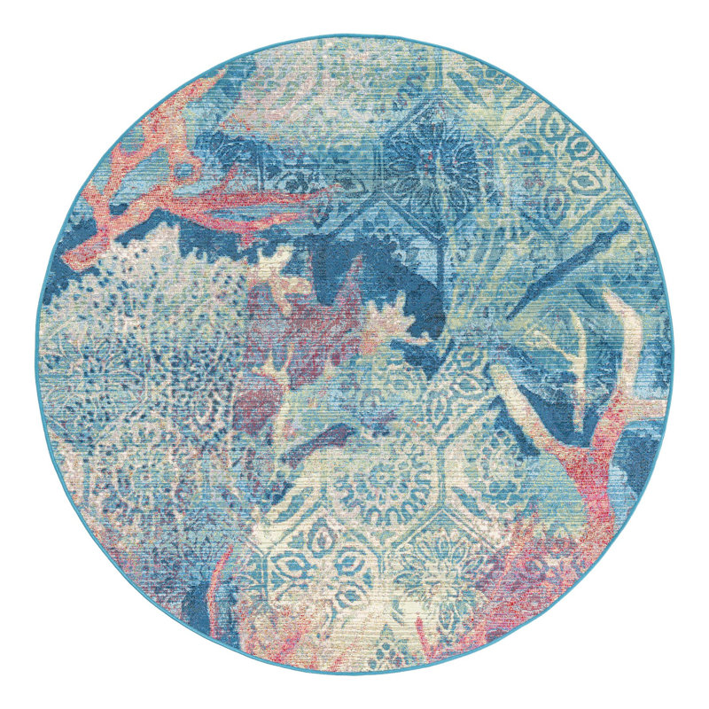 Tapis d'extérieur moderne Multi_Unique Loom, Rond 5 pi 3 po
