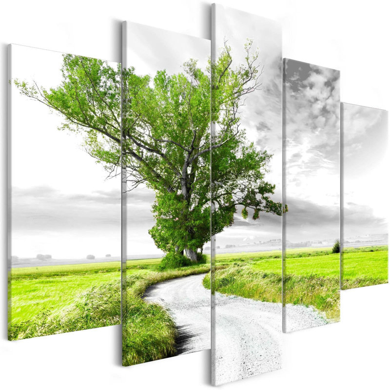 Deffrick, arbre près de la route, reproduction sur toile 5 pièces, H 20 po x l 40 po x P 0,7 po, Vert