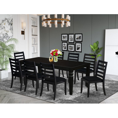 Ensemble de salle à manger 9 pièces comprenant une table de cuisine rectangulaire avec plateau noir et 8 chaises empilables en tissu de polyester, noir