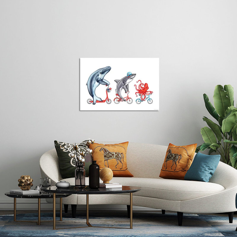Trio d'animaux marins sur verre acrylique, H 24 po x l 32 po x P 0,25 po