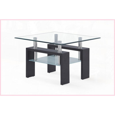 Table de bout ZUMA avec pieds en bois de noyer foncé et amp; Plateau en verre givré, facile à nettoyer, paire parfaite pour une table basse assortie