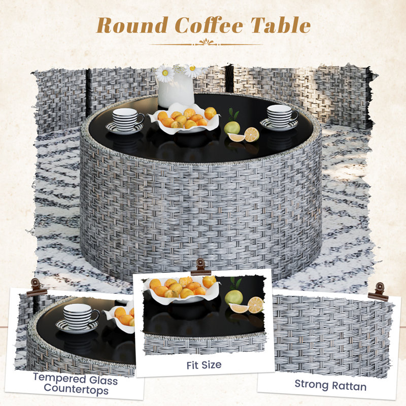 Ensemble de conversation courbé pour 4 personnes avec table d'appoint entièrement assemblé, Gris