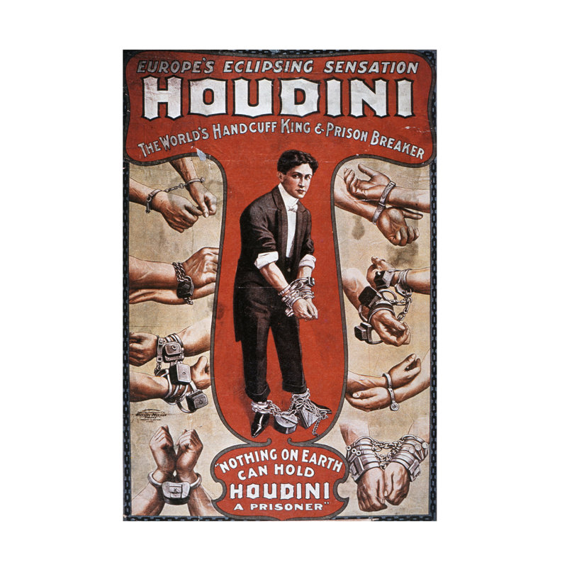 «American School A Performance» par Houdini, 1906, art sur toile, H 19 po x l 12 po