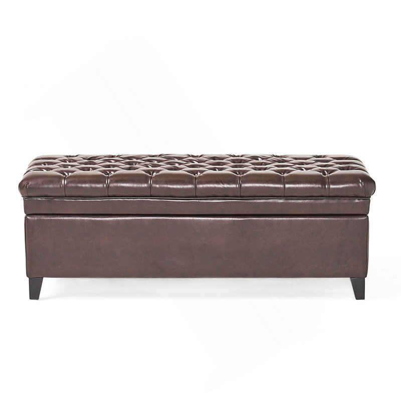 Banc de rangement avec repose-pieds Cancia, Similicuir brun