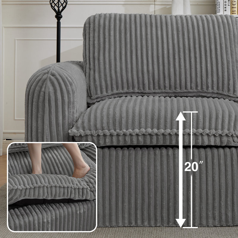 Canapé modulaire avec repose-pieds Boneless, Velours côtelé gris