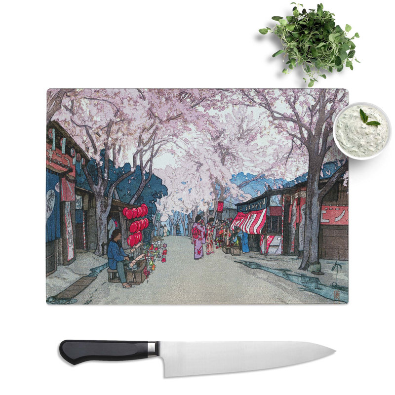Tempered Glass Avenue of Cherry Trees by Hiroshi Yoshida Chopping Board, 39cm W x 28.5cm L