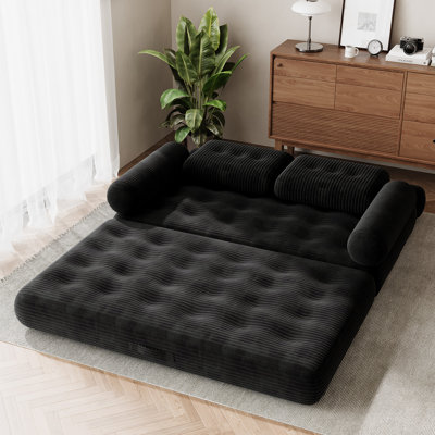 Canapé-lit pliant 3-en-1 - Futon-lit convertible avec 2 accoudoirs amovibles, P 59 po x l 35 po, matelas de salon désossé pour le salon ou la chambre à coucher, noir