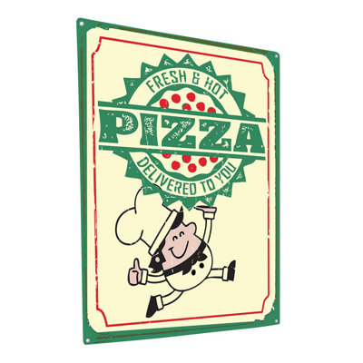 Retro Hot Pizza sur impression métallique