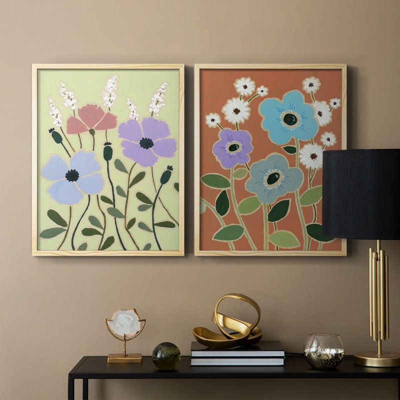 Woodblock Floral III - reproduction encadrée de qualité supérieure - prête à être accrochée - aucun clou requis - aucun clou requis