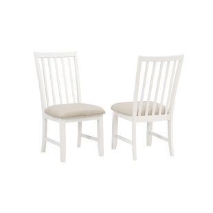 Caravelle Henrich Linen Slat Back Side Chair in White/Beige (Set of 2)