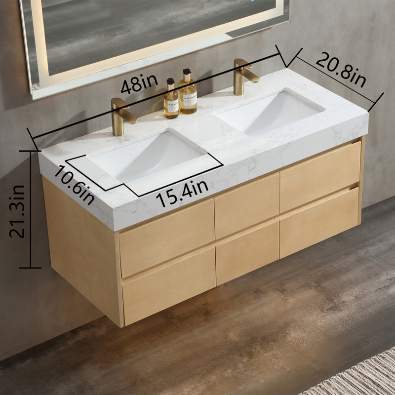 Meuble-lavabo mural en bois flottant avec comptoir assemblé, 25"