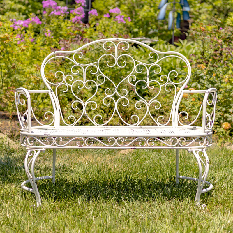 Banc de jardin en fer thermolaqué Psyllatos, Blanc antique