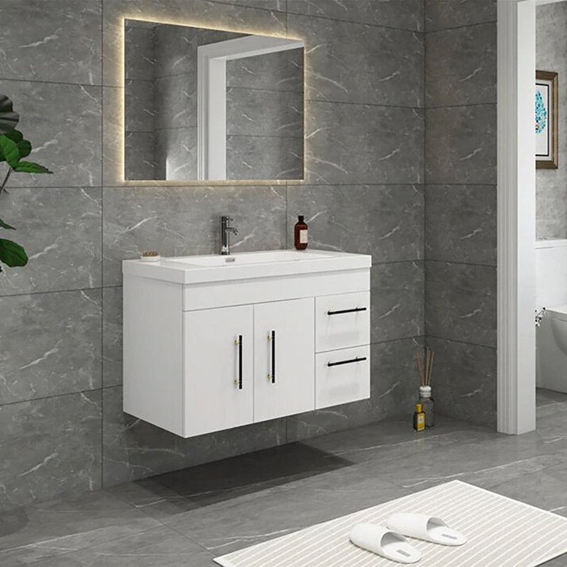 Ensemble de meuble-lavabo simple 35 po mural, Blanc brillant