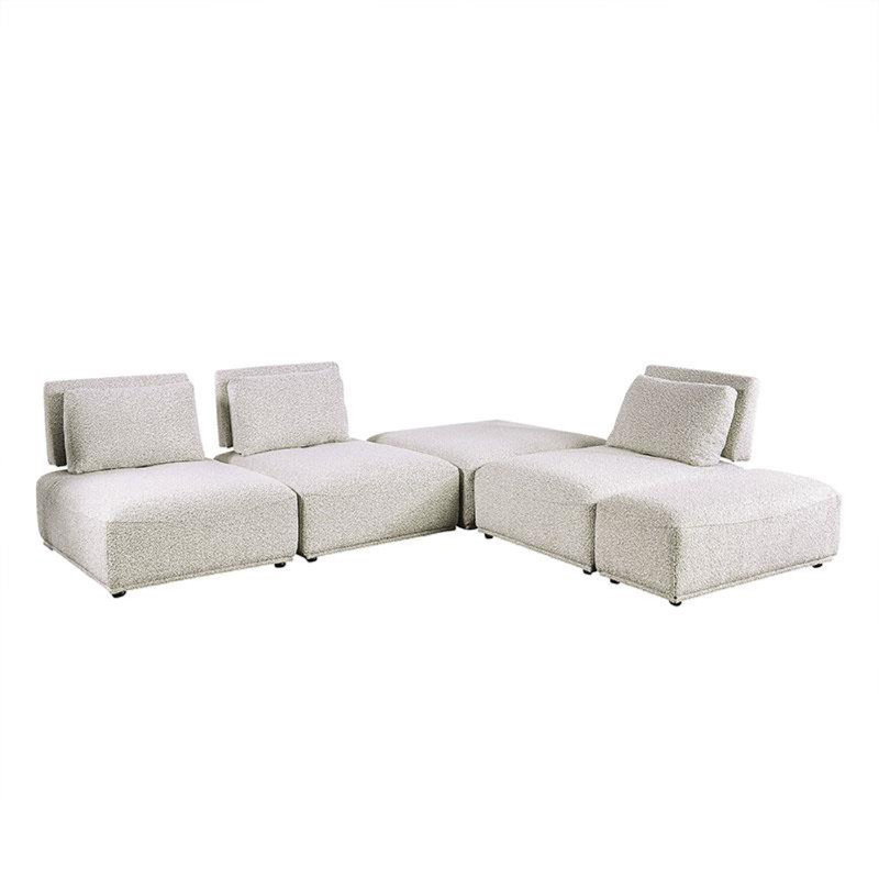Stavan Modular L Sectional Sofa Set, White Boucle, Adjustable Backs, Light Gray Boucle