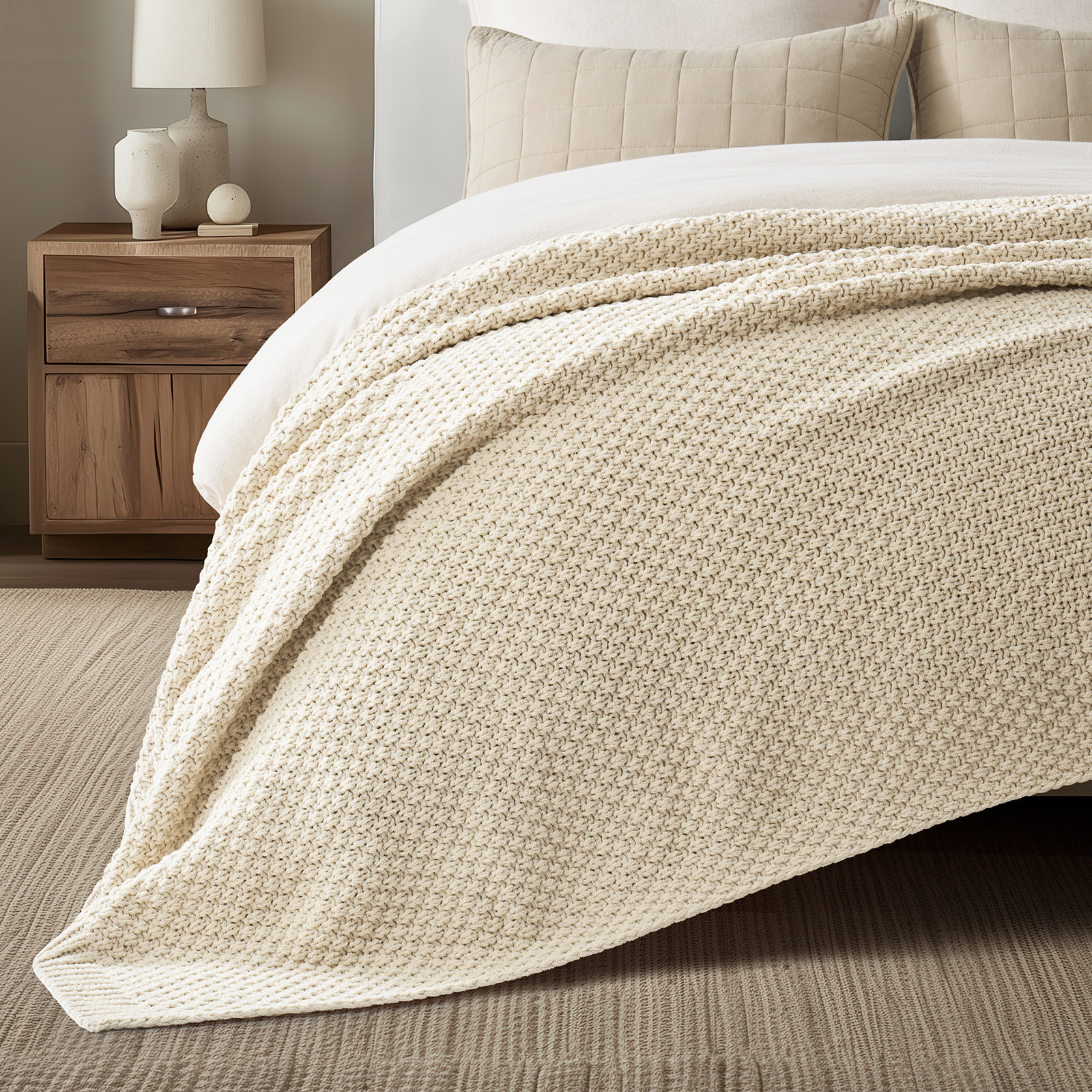 Chunky Chenille Weighted Throw Blanket, Beige, 108" L x 92" W