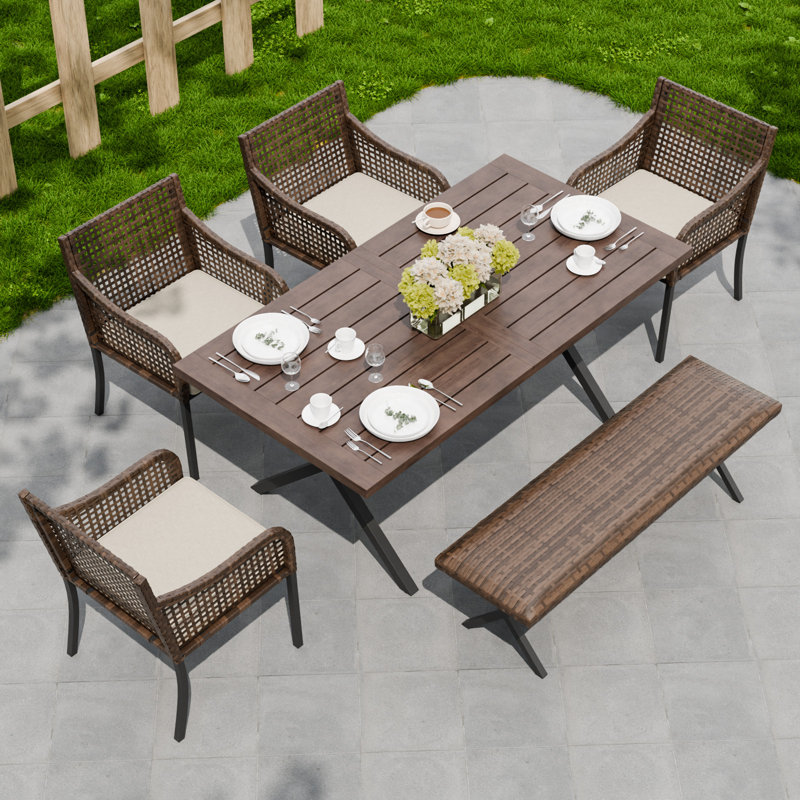 6 Pieces Rectangular Patio Outdoor Dining Sets with Cushion