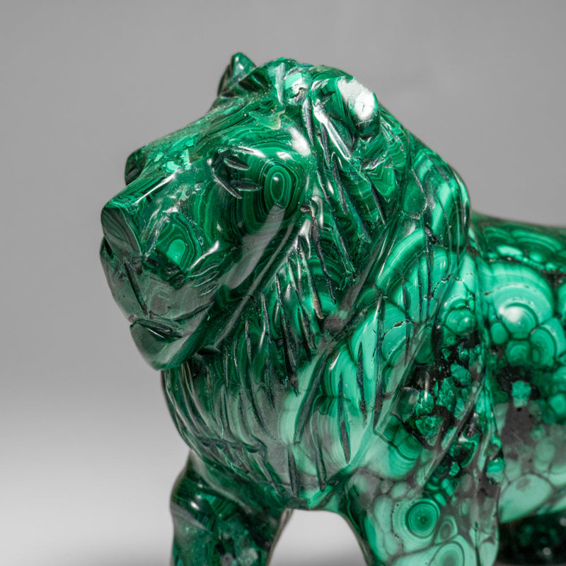Genuine Polished Malachite Lion Carving (5.2 Lbs)