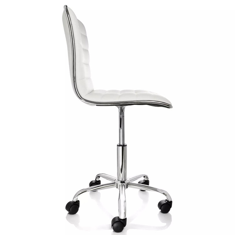  Faux Leather Adjustable Rolling Office Chair – White Swivel Desk Chair With Wheels, Height Adjustable Home Office Seating