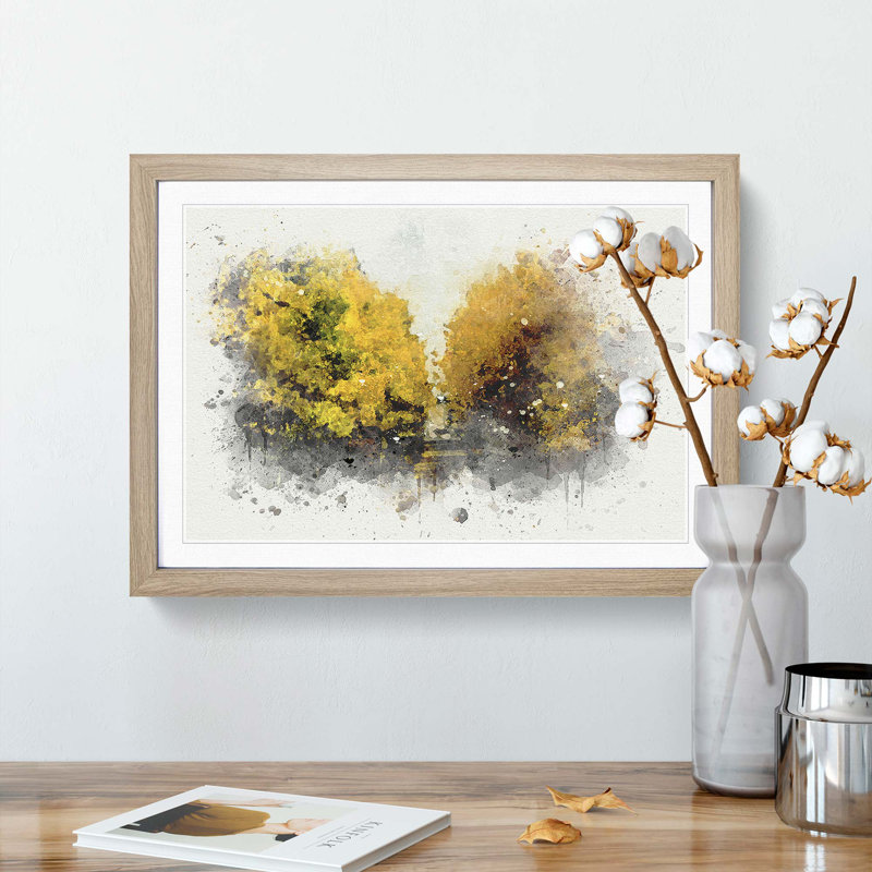 Road Through a Yellow Forest in Abstract - Picture Frame Graphic Art Print, Oak, 60cm H x 91cm W x 2cm D