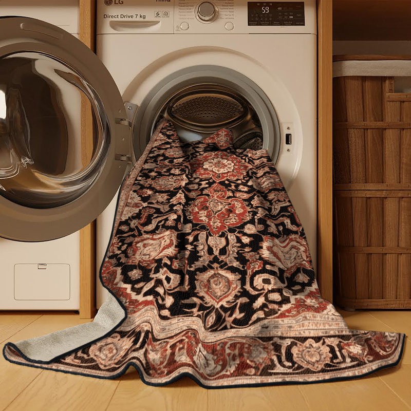 Tapis brun lavable à la machine, Rond 3 pi