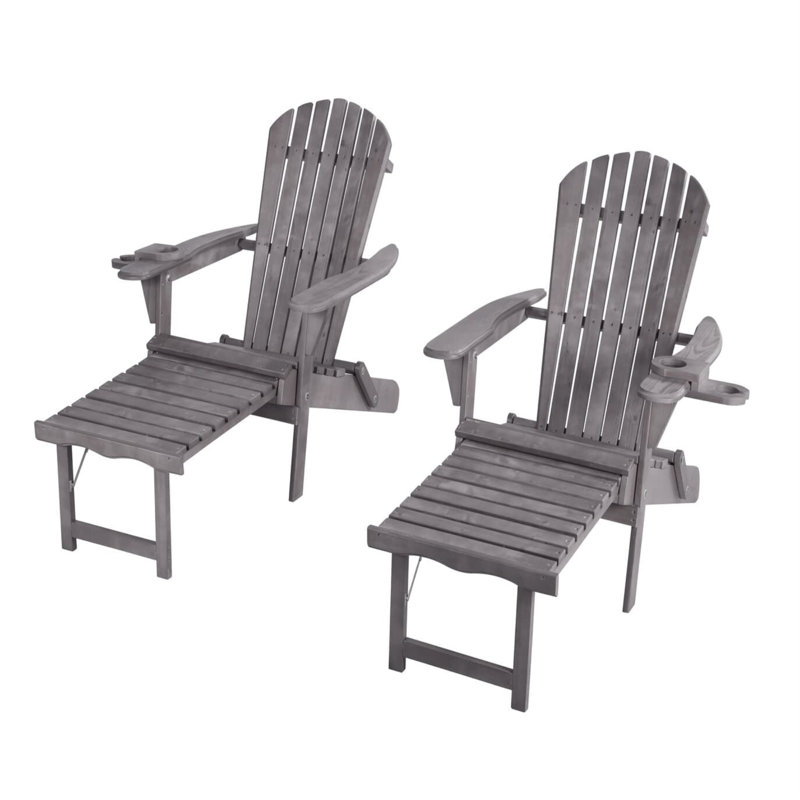 Chaise Adirondack pliante en bois massif avec table Cleethorpes, gris