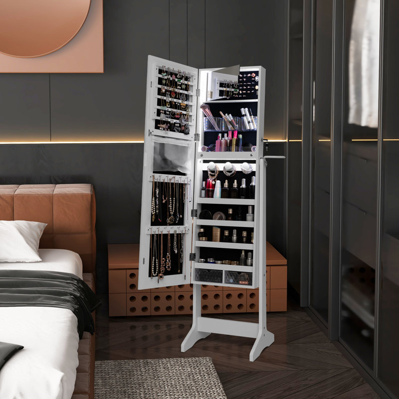 Jewellery Cabinet with Mirror Jewelry Armoire, White