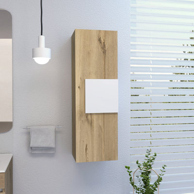 Medicine 38"H Single Door Cabinet, Three Shelves, Light Oak / White