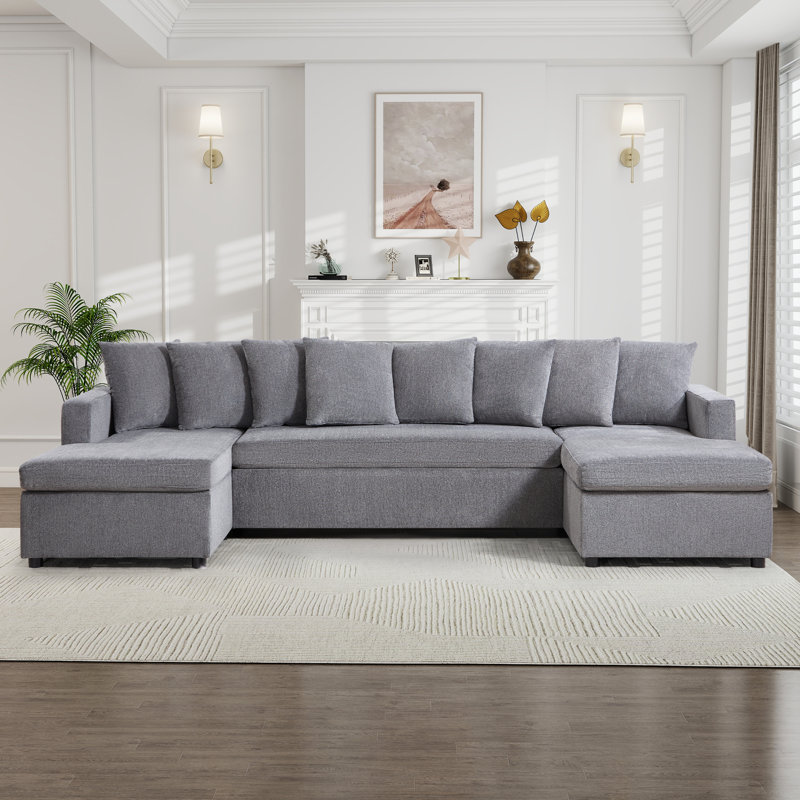 Canapé modulaire en L 7 pièces avec repose-pieds amovible 7 pièces 118 po, Mélange de polyester argent