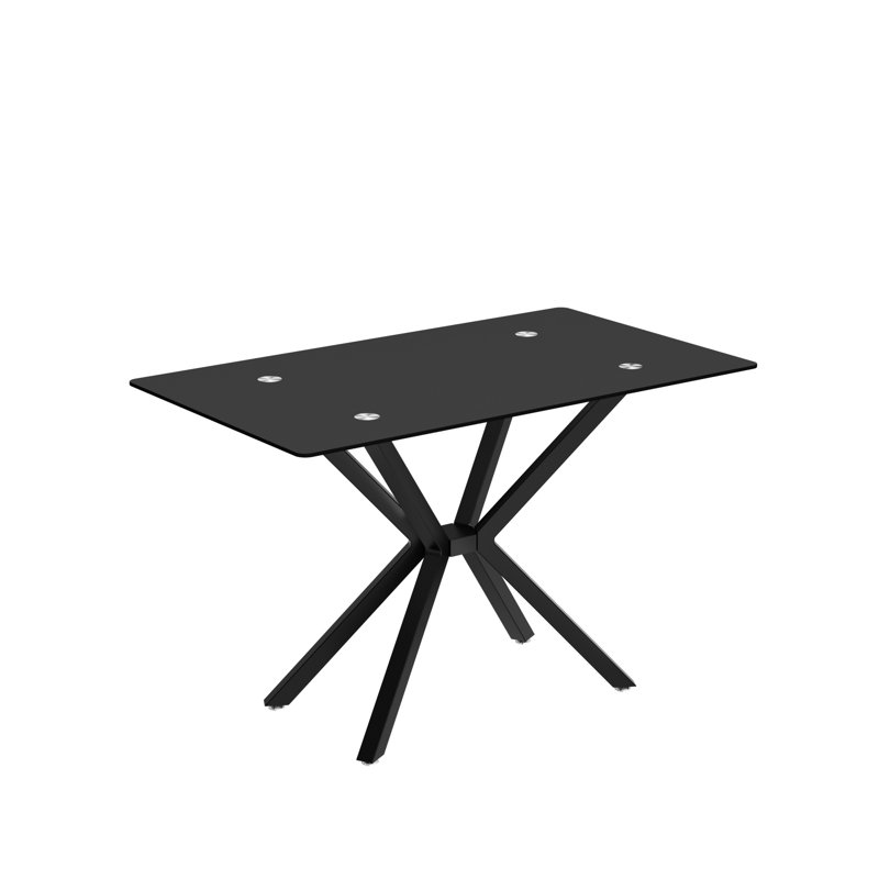 47.24 Inch Rectangular Glass Black Dining Table