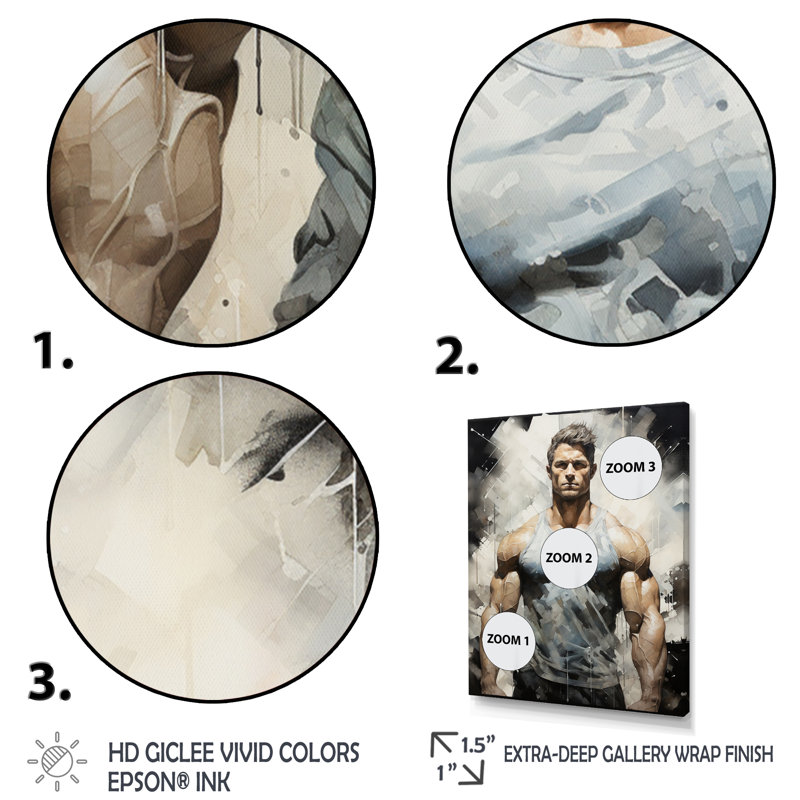 Tristyn - Musculation physique ciselée sur toile, H 44 po x l 34 po x P 1,5 po, Toile tendue