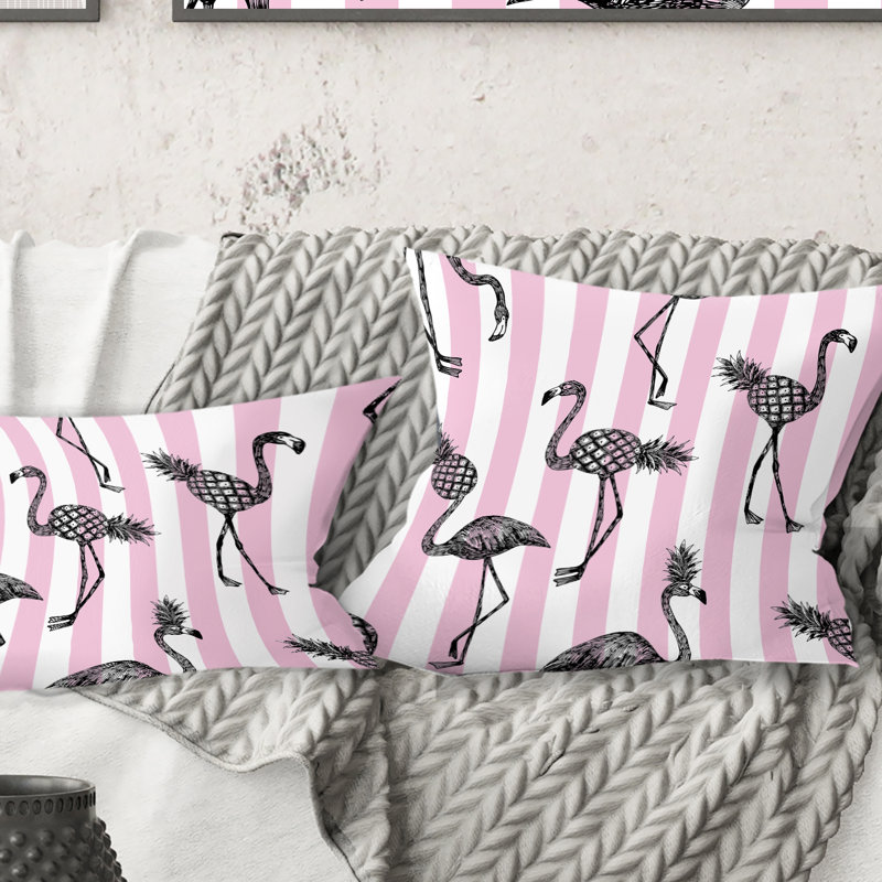 Flamant rose sur coussin rose moderne Mid-Century, 16 po x 1 po