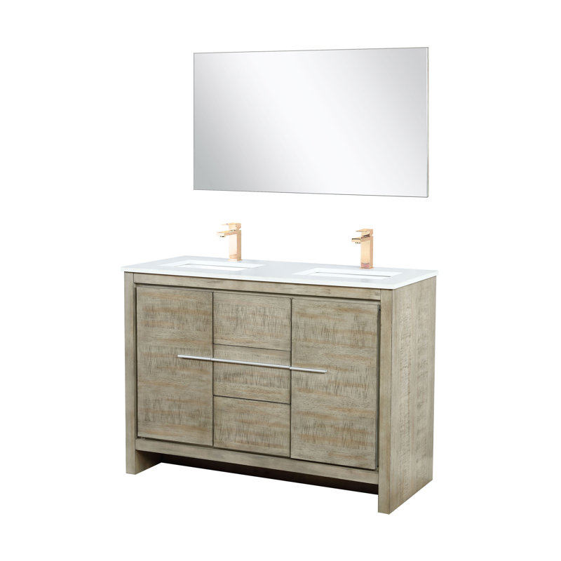 Lafarre 48 in W x 20 in D Double Bath Vanity Mirror & Faucet Set, Rustic Acacia, White Cultured Marble