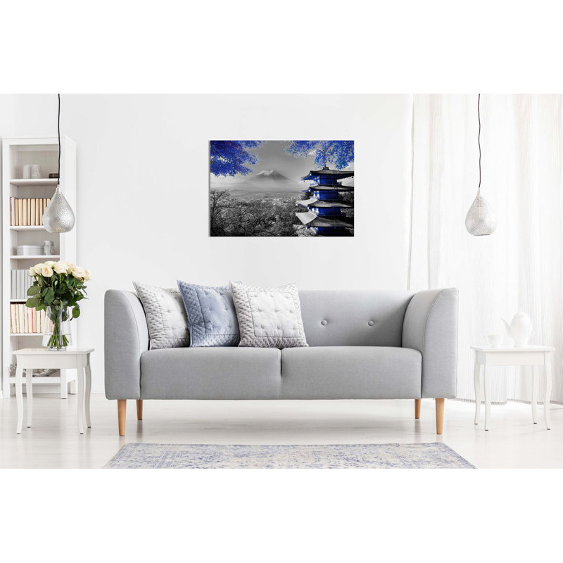 Japanese Temple In Autumn - Wrapped Canvas Print, Blue, 51cm H x 76cm W