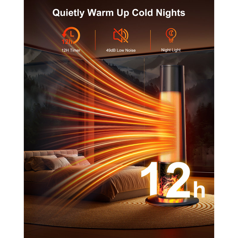 Electric Space Heater, 1500W PTC Ceramic Heaters Indoor with Remote, 70° Oscillation, 1-12H Timer, Portable Heaters with Thermostat, Fast and Safe Tower Heater for Office, Bedroom, Large Room