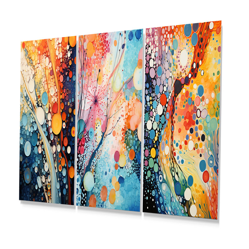 Colourful Ink River Microscopic Fantasia I - Abstract Shapes Metal Wall Decor Set Of 3, 28" H x 36" W