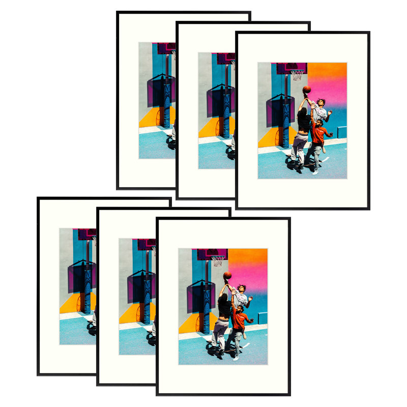 Ensemble de cadres photo en métal avec passe-partout - Basics by Wayfair ™, Noir, 12 po x 16 po emmêlé à 8,5 po x 11 po