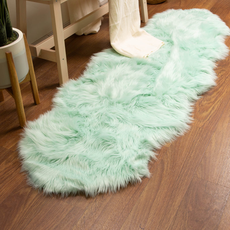 Diller Mint Faux Fur Machine Washable Shag Fluffy Area Rug, Runner 2' x 6'