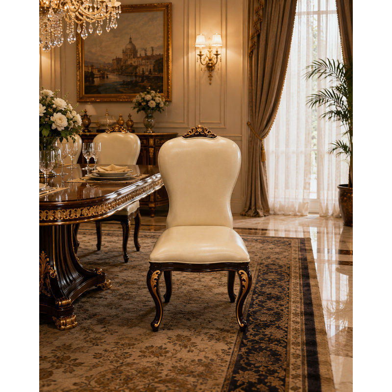 Athena Leather King Louis Back Side Chair in Ivory, 6