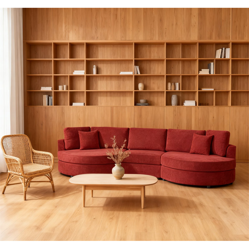 Canapé 3 places rembourré 129 "avec design incurvé, Rouge