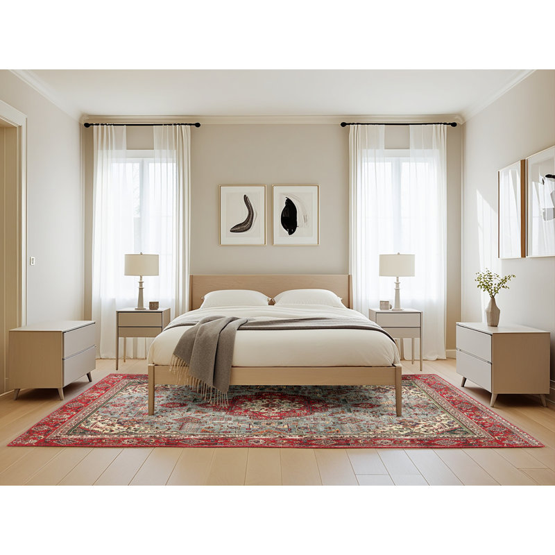 Tapis oriental rouge / beige / gris, Rectangle 5 pi x 8 pi
