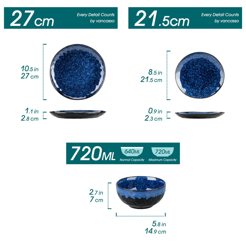 12-Piece Stoneware Dinner Set - Service for 4 , Blue