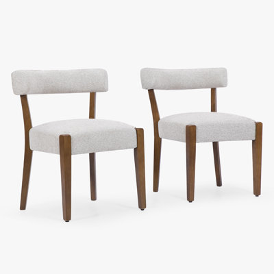 Mid-Century Modern Dining Chairs Beige Fabric Upholstered Wood Frame Kitchen Chairs