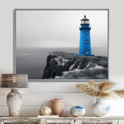 Photo de phare monochrome bleu en hiver I - salon d'art mural de phares