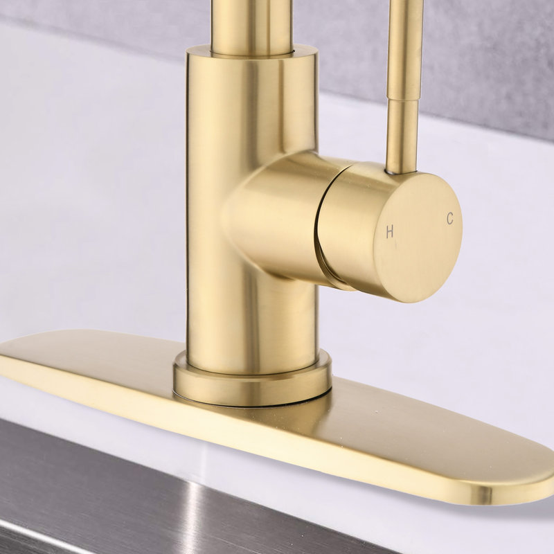 Kitchen Pull Down Faucet In Brushed Gold, Stainless Steel, 1.8Gpm Max Flow, Rust- Surface, Fashionable Appeal Gold Faucet, Scratch-, Flow Rate, 20'' Hose Length, Trendsetting